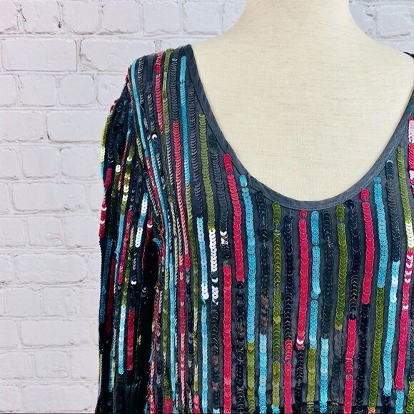 NEW! Anthro Elisa Rainbow Sequin Vertical Striped Shirt Dress - Picture 8 of 15